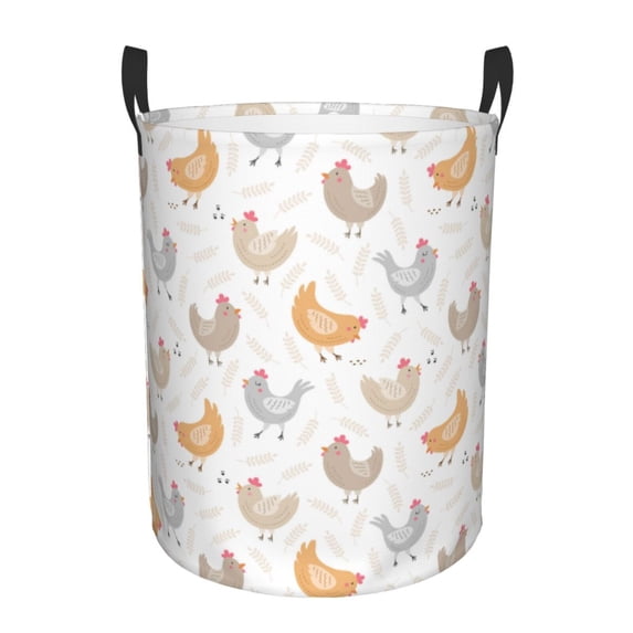 Balery Funny Chicken Round Laundry Basket with Handles Waterproof Freestanding Laundry Hamper for Clothes Toys in the Dorm and Family-Medium