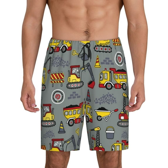 Balery Funny Construction Men's Cotton Knit Pajama Shorts Waistband & Pockets,Short Pajama Pants-XX-Large