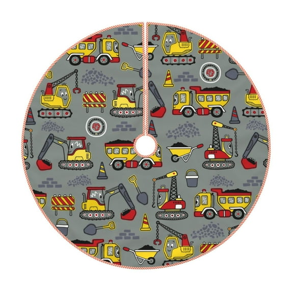 Balery Funny Construction Printed Christmas Tree Skirt , Merry Christmas Party Christmas Tree Decoration,Adjustable Tree Skirt-30"