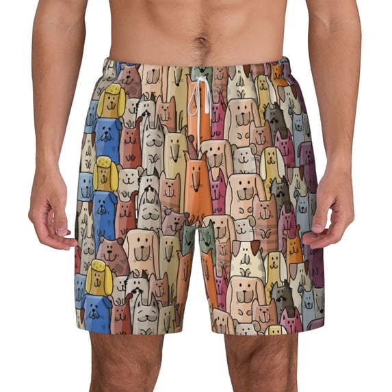 Balery Funny Dogs Family Mens Swim Trunks Swim Shorts for Men Quick Dry Inseam Beach Shorts with Compression Liner Pocket-Small