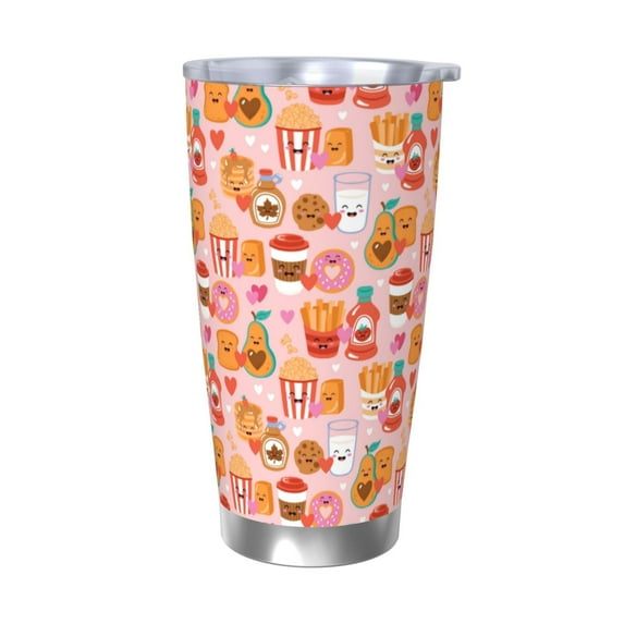 Balery Funny Food Pattern 20oz Insulated Car Cup with Dual Drink Lids, Stainless Steel Travel Mug Eco-Friendly and Leak-Proof-Without Straw