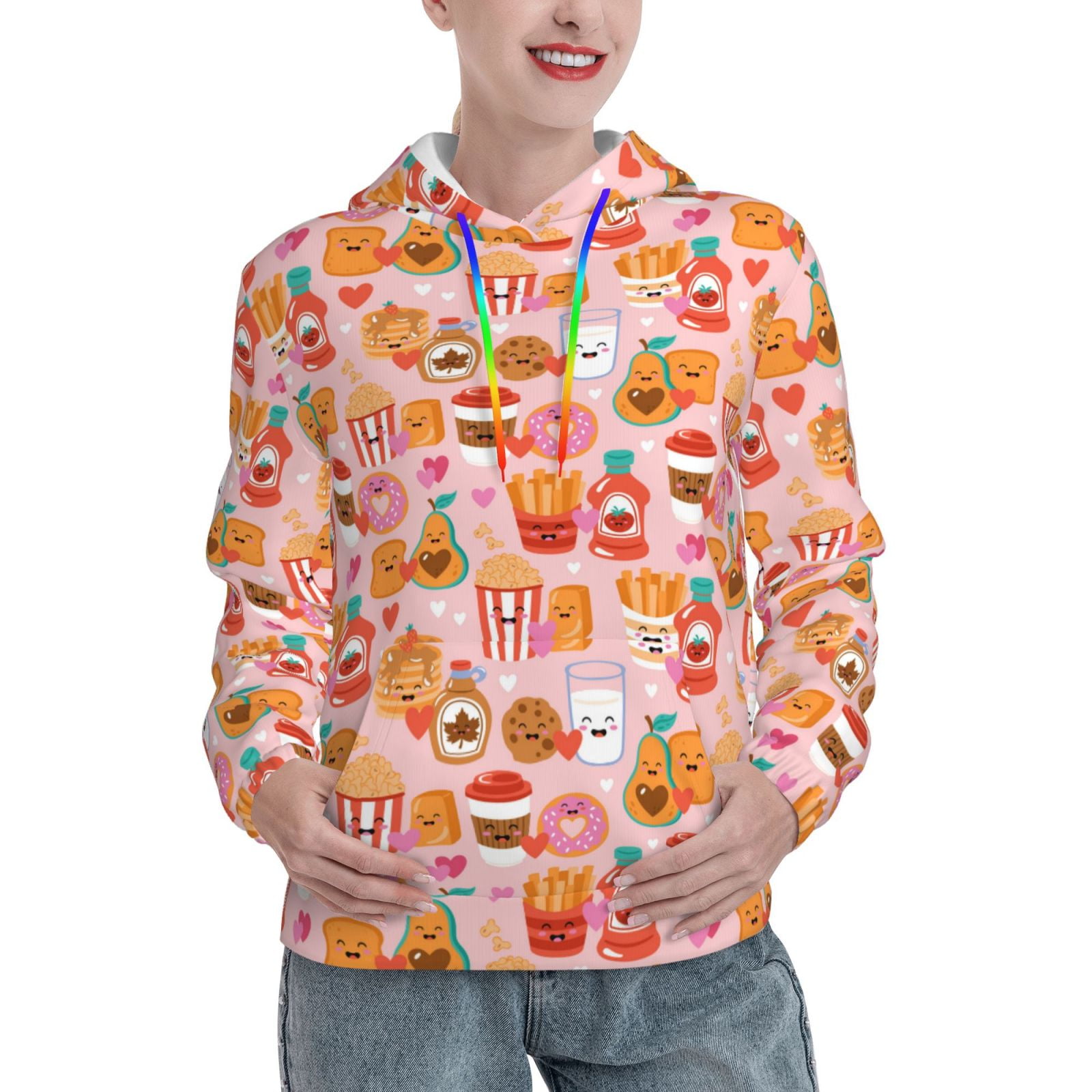 Balery Funny Food Pattern Womens Long Sleeve Hoodie, Pullover Hooded ...