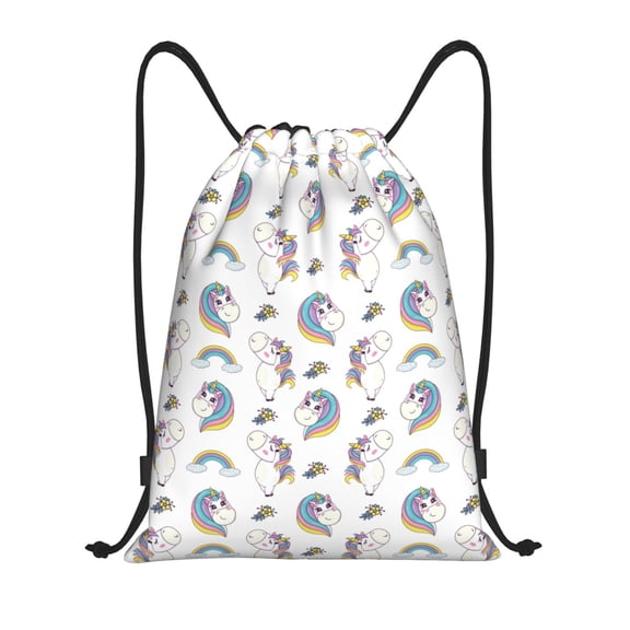 Balery Funny Kawaii Unicorns Dancing Pattern Drawstring Backpack Bag Sport Gym Sackpack Cinch Bags Pattern Drawstring Backpack Bag Sport Gym Sackpack Cinch Bags -Small