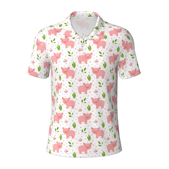 Balery Funny Little Pigs Printed Men’s Short Sleeve Polo Shirt, Midweight Men's Shirt,Golf Polo shirts -4X-Large