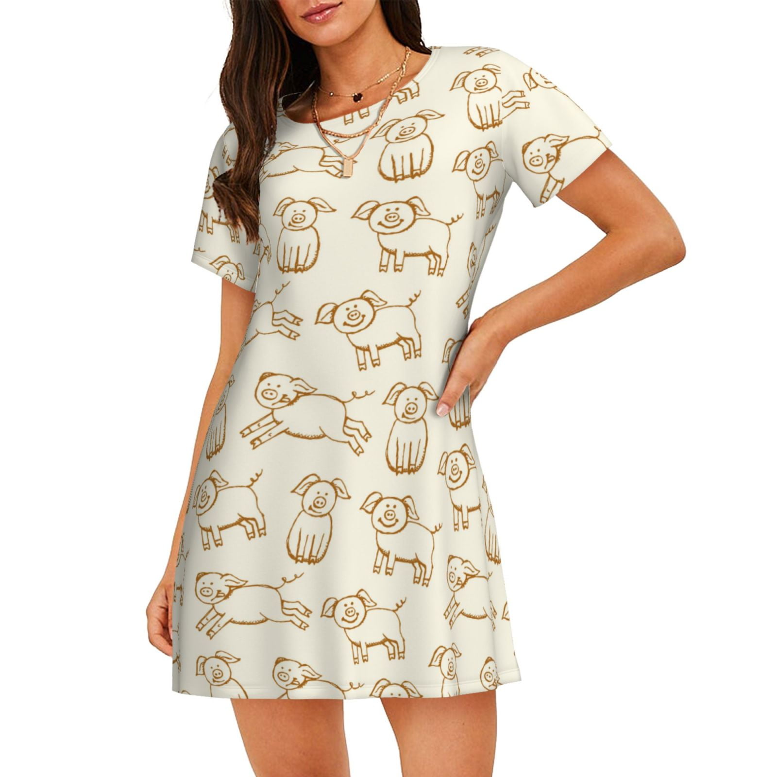 Balery Funny Pigs Pattern Womens Short Sleeve Sleepshirt Scoopneck Cute ...