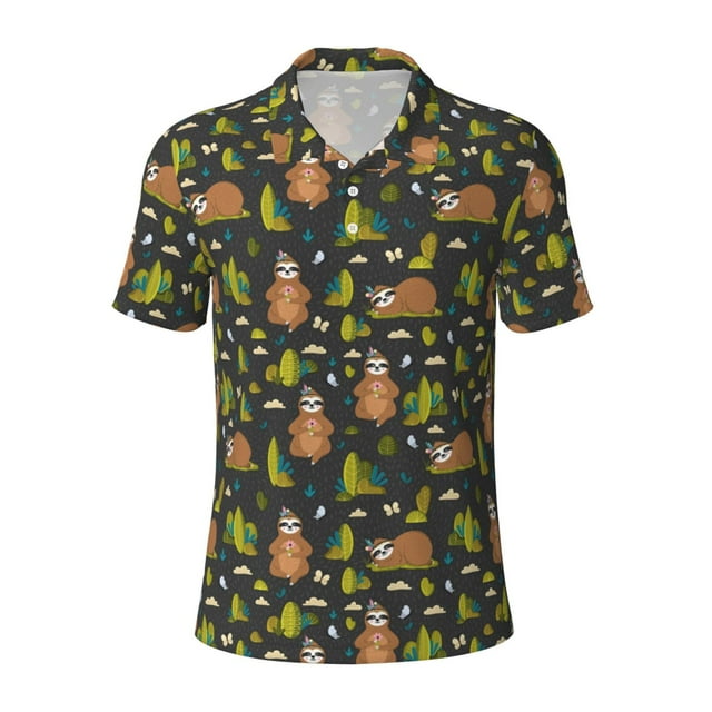 Balery Funny Sloths In The Forest Printed Men’s Short Sleeve Polo Shirt