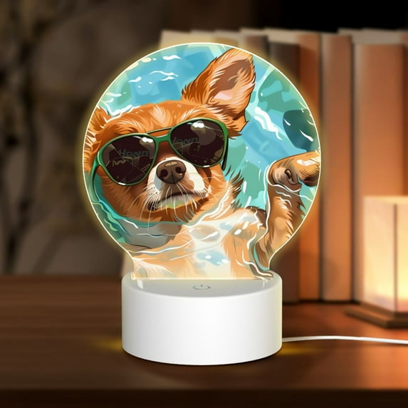 Balery Funny Swimming Chihuahua Pattern Acrylic Night Light Gift with 3 Color ModesTouch-Sensitive LED Lamp Perfect Gift for Mother's Day, Birthday, or Christmas