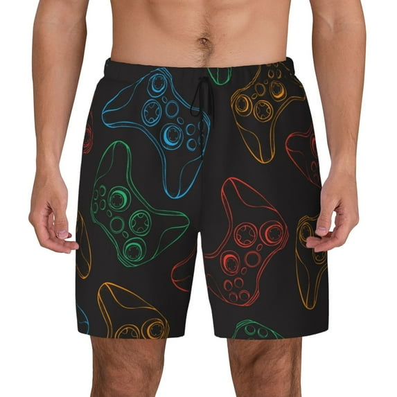 Balery Gamepad Joystick Game Mens Swim Trunks Swim Shorts for Men Quick Dry Inseam Beach Shorts with Compression Liner Pocket-Small