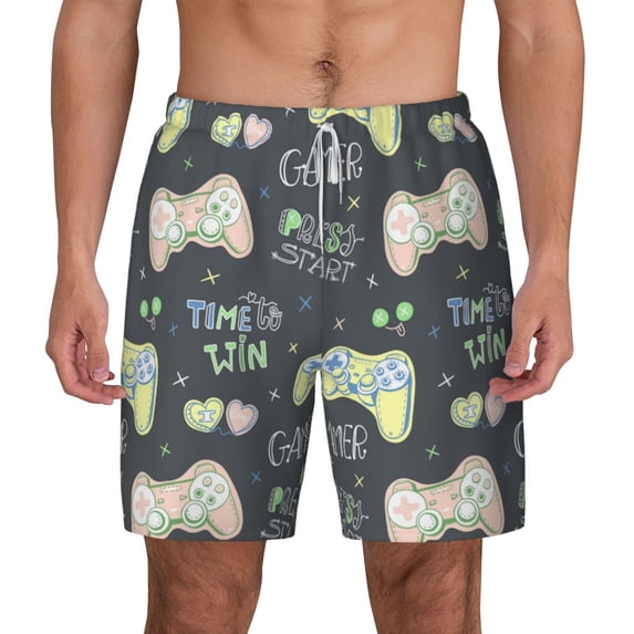Balery Gamers Mens Swim Trunks Swim Shorts for Men Quick Dry Inseam Beach Shorts with Compression Liner Pocket-XX-Large