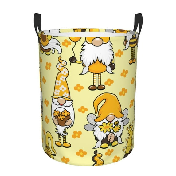 Balery Garden Honeybee Gnomes Round Laundry Basket with Handles Waterproof Freestanding Laundry Hamper for Clothes Toys in the Dorm and Family-Medium