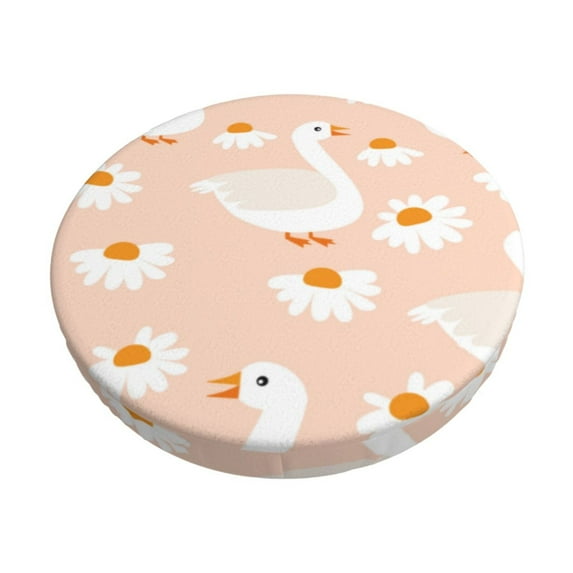 Balery Geese And Flower Velvet Round Bar Chair Cushion Cover Adjustable, Protects From Scratches And Stains, Soft & Washable Ideal For Wooden And Metal Stools - 13 Inch