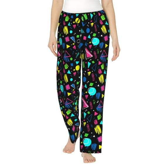 Balery Geometric 1980s Styled print Women's Pajama Pants,Ultra Lightweight Pjs,Lounge Pant-X-Large