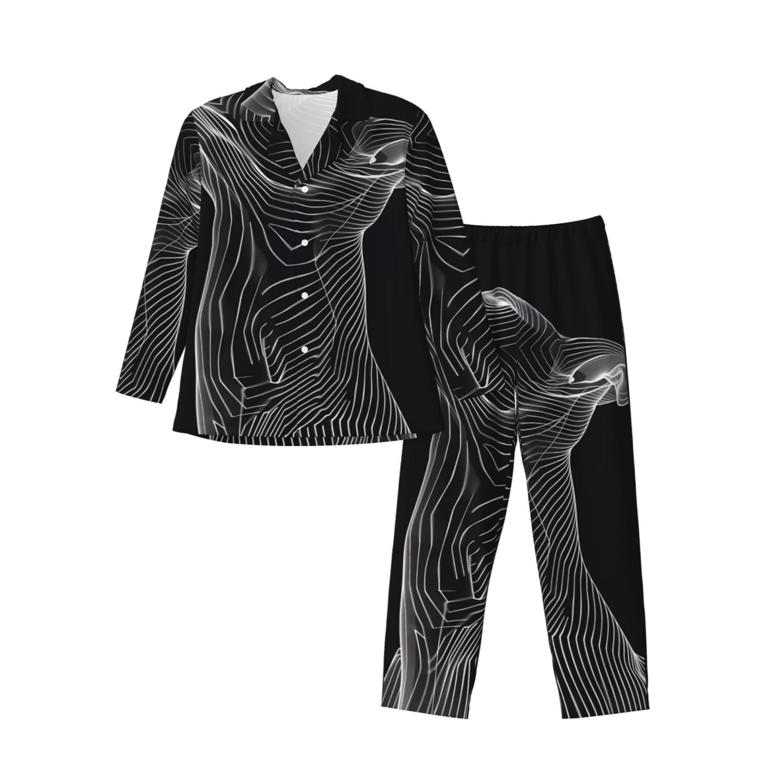 Balery Geometric Lines Dog Art Pattern Pajama Sets for Men Long Sleeve ...