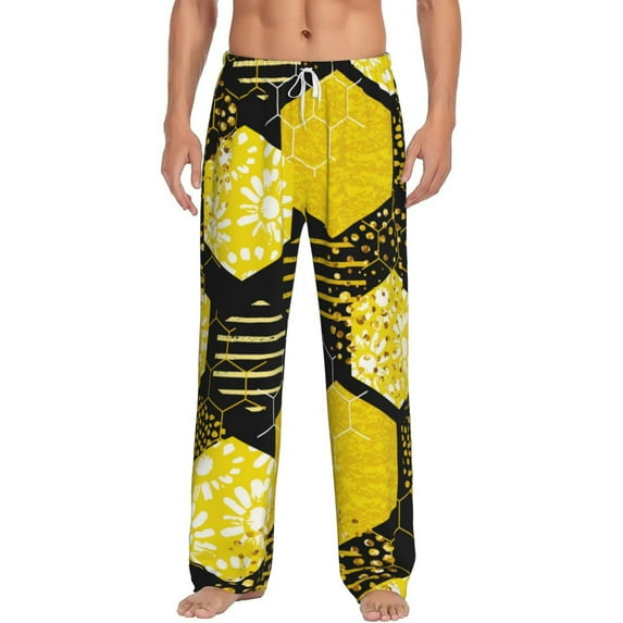 Balery Geometric Pattern with Bee print Men's Pajama Pants,Ultra Lightweight Pjs,Lounge Pant-Large