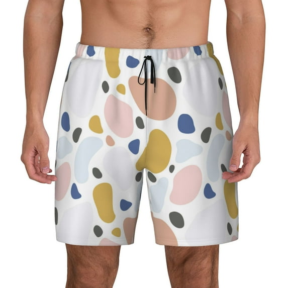 Balery Geometric Spots Mens Swim Trunks Swim Shorts for Men Quick Dry Inseam Beach Shorts with Compression Liner Pocket-Large