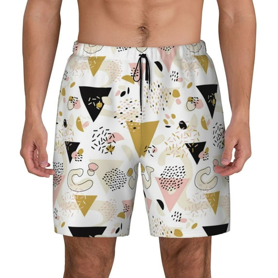 Balery Geometric Triangle Mens Swim Trunks Swim Shorts for Men Quick Dry Inseam Beach Shorts with Compression Liner Pocket-X-Large