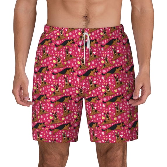 Balery German Shepherd Dog Mens Swim Trunks Swim Shorts for Men Quick Dry Inseam Beach Shorts with Compression Liner Pocket-Medium