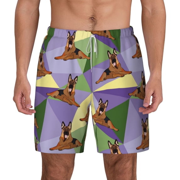 Balery German Shepherd Dog Mens Swim Trunks Swim Shorts for Men Quick Dry Inseam Beach Shorts with Compression Liner Pocket-Small