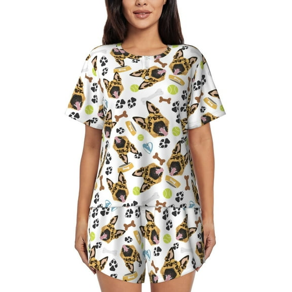 Balery German Shepherd Dog Pattern Womens Pajama Sets 2 Piece Soft Short Sleeve Top and Shorts Sleepwear Round Neck Pjs Lounge Set with Pockets-Medium