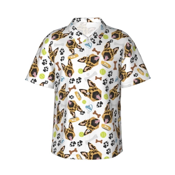 Balery German Shepherd Dog Print Men's Hawaiian Shirts Short Sleeve Beach Shirt Relaxed Fit Vacation Button Down Shirts-3X-Large