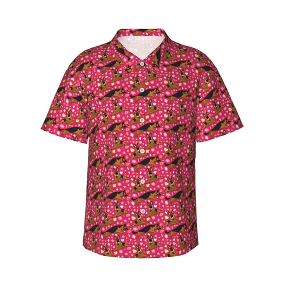 Balery German Shepherd Dog Print Men's Hawaiian Shirts Short Sleeve Beach Shirt Relaxed Fit Vacation Button Down Shirts-Small