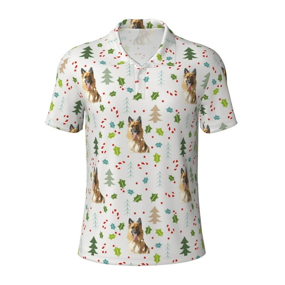 Balery German Shepherd Dog Printed Men’s Short Sleeve Polo Shirt, Midweight Men's Shirt,Golf Polo shirts -3X-Large
