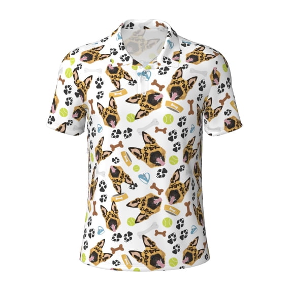 Balery German Shepherd Dog Printed Men’s Short Sleeve Polo Shirt, Midweight Men's Shirt,Golf Polo shirts -Medium