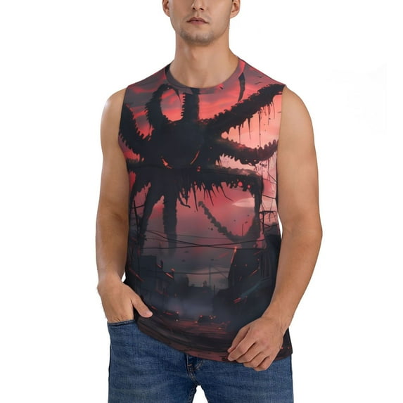 Balery Giant Monster Over City Men's Sleeveless Muscle Shirts Workout Tank Top, Moisture Wicking, Odor Protection-Small