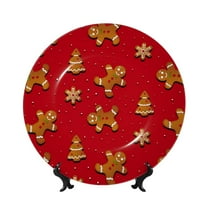 Balery Gingerbread Man Print Bone China Decorative Plate Ceramic Dinner Plates Art Crafts with Display Stand-6in
