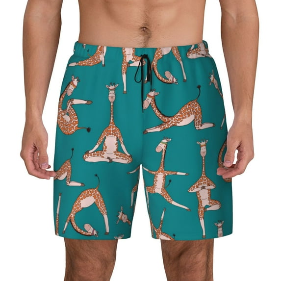 Balery Giraffes Doing Various Yoga Mens Swim Trunks Swim Shorts for Men Quick Dry Inseam Beach Shorts with Compression Liner Pocket-3X-Large