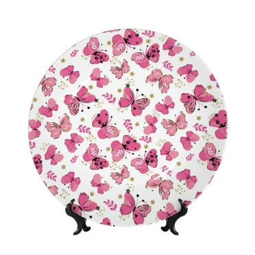 Balery Girl Butterfly Print Bone China Decorative Plate Ceramic Dinner Plates Art Crafts with Display Stand-6in