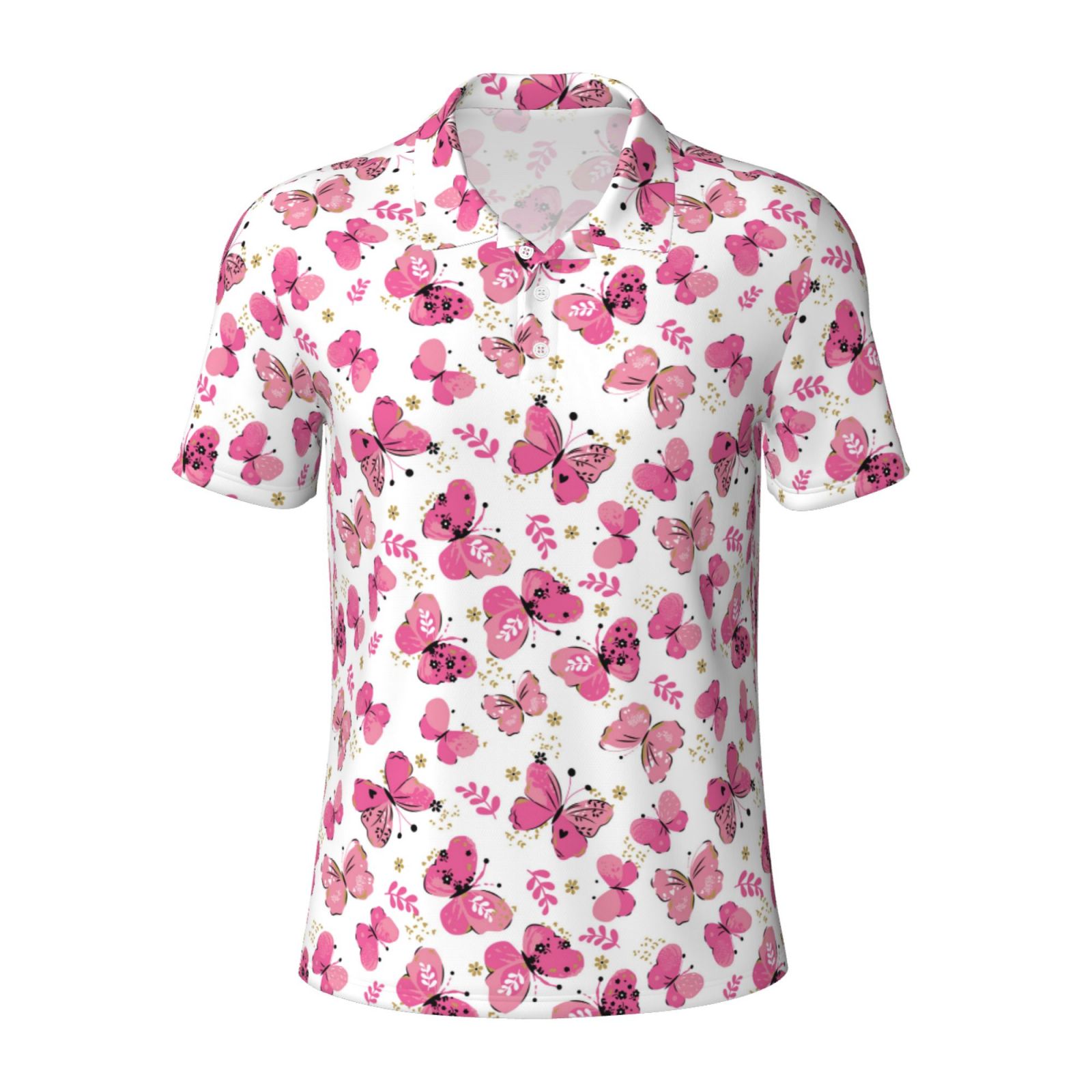 Balery Girl Butterfly Printed Men’s Short Sleeve Polo Shirt, Midweight