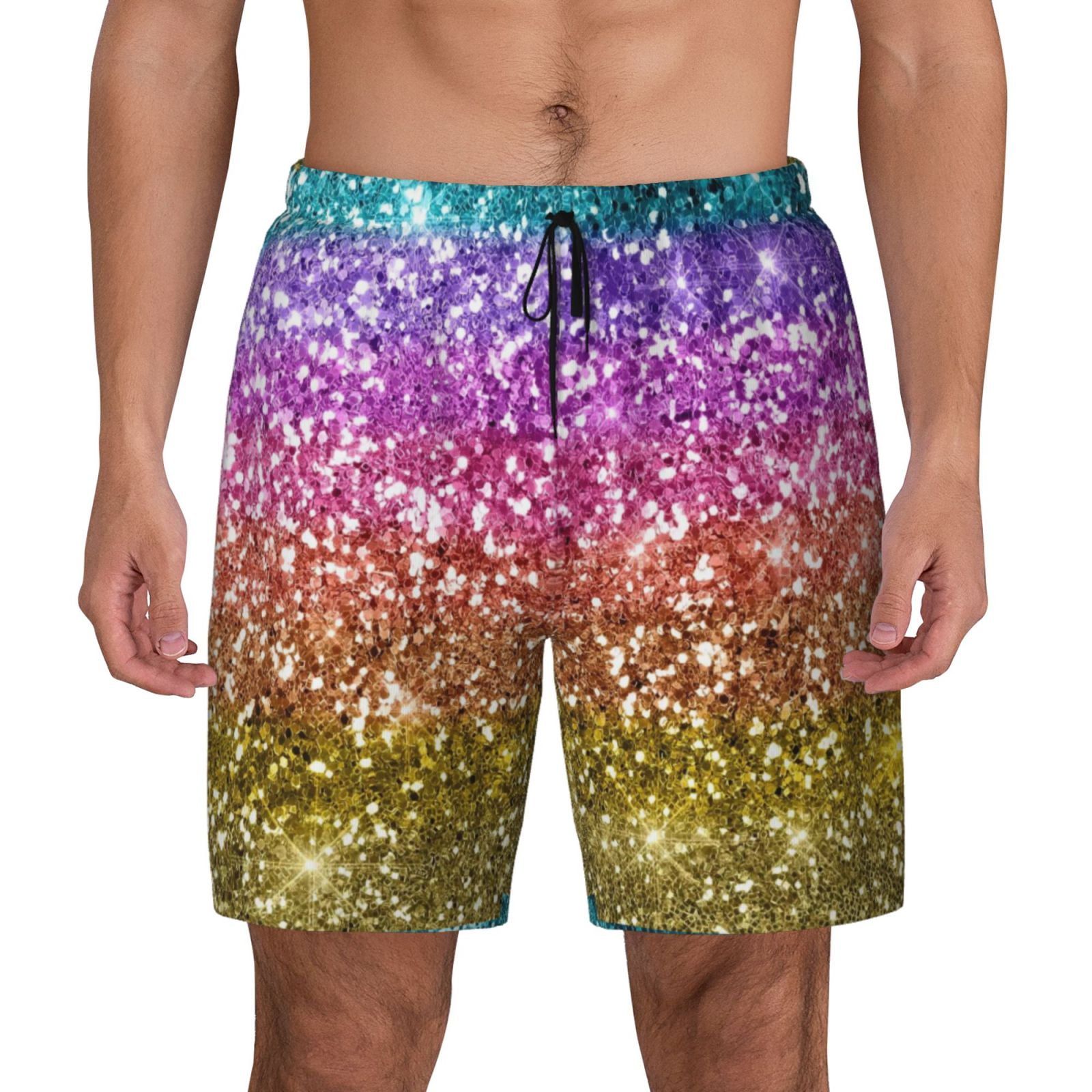Balery Glitter Rainbow Mens Swim Trunks Swim Shorts for Men Quick Dry ...