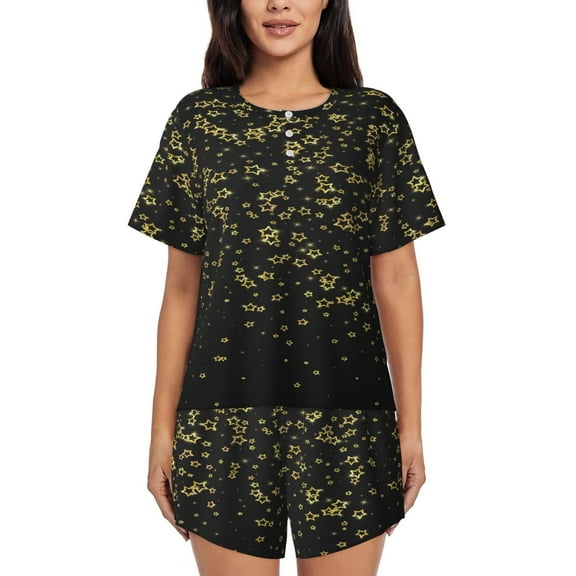 Balery Glittering stars Pattern Womens Pajama Sets 2 Piece Soft Short Sleeve Top and Shorts Sleepwear Round Neck Pjs Lounge Set with Pockets-Medium