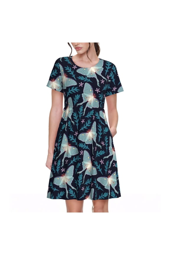 Glowing Butterfly Pattern Womens Dresses Loose Short sleeve Sundresses Swimsuit Coverup 2025 Summer Casual Dress for Women - A-Line Swing Dress