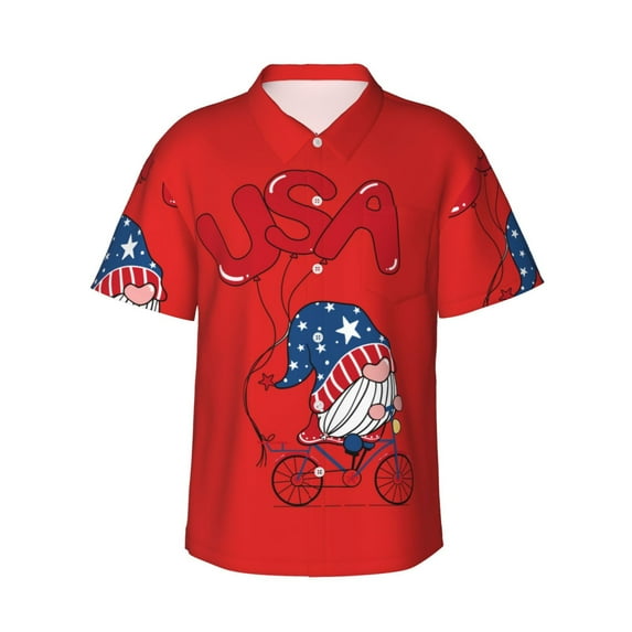 Balery Gnome 4th of July Print Men's Hawaiian Shirts Short Sleeve Beach Shirt Relaxed Fit Vacation Button Down Shirts-XX-Large