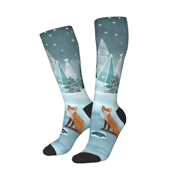 Balery Gnome And Red Fox Fishing Printed Novelty Socks Men's Women's Crew Socks Sports Socks Knee High Socks Cotton Socks Quirky and Cool Socks