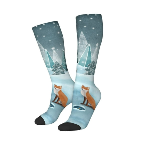 Balery Gnome And Red Fox Fishing Printed Novelty Socks Men's Women's Crew Socks Sports Socks Knee High Socks Cotton Socks Quirky and Cool Socks