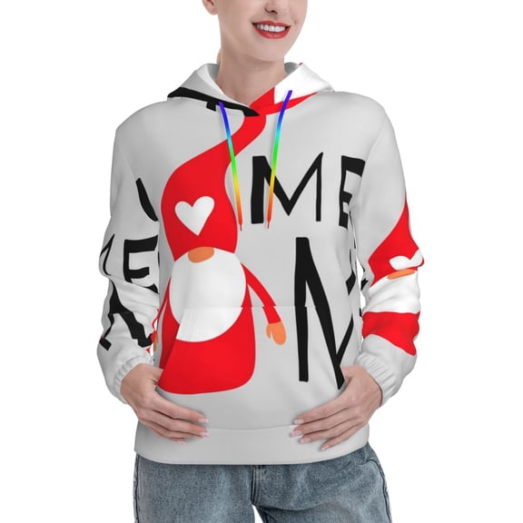 Balery Gnome Home With A Cute Gnome Pattern Womens Long Sleeve Hoodie, Pullover Hooded Sweatshirt, Kangaroo Pocket Hoodie with Eye-catching Drawstrings-X-Large