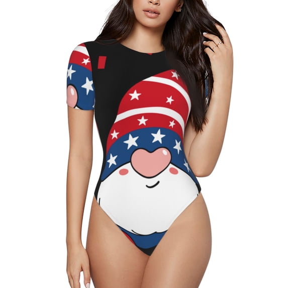 Balery Gnome Independence Day Women's Short Sleevee Crew Neck Bodysuit Tops Short Sleeve Tops Basic-Medium
