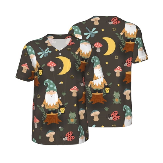 Balery Gnome Insect Frog Baseball Jersey for Men Casual Button Down Shirts Short Sleeve Active Team Sports Uniform-XX-Large
