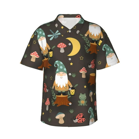 Balery Gnome Insect Frog Print Men's Hawaiian Shirts Short Sleeve Beach Shirt Relaxed Fit Vacation Button Down Shirts-Small