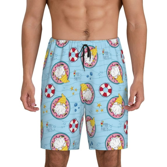 Balery Gnome Pool Party Men's Cotton Knit Pajama Shorts Waistband & Pockets,Short Pajama Pants-4X-Large