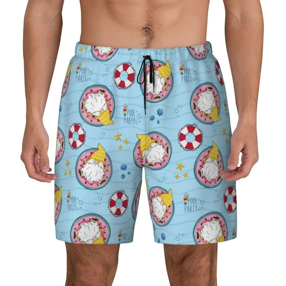 Balery Gnome Pool Party Mens Swim Trunks Swim Shorts for Men Quick Dry Inseam Beach Shorts with Compression Liner Pocket-Small