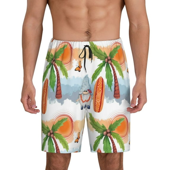 Balery Gnome and Surfing Men's Cotton Knit Pajama Shorts Waistband & Pockets,Short Pajama Pants-3X-Large