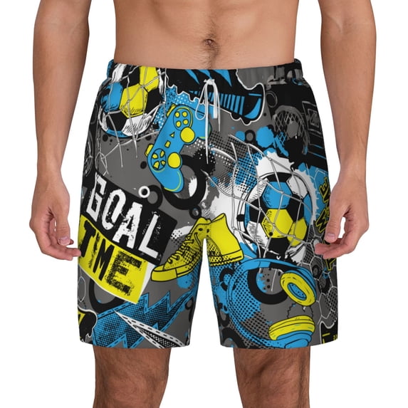 Balery Goal Time Mens Swim Trunks Swim Shorts for Men Quick Dry Inseam Beach Shorts with Compression Liner Pocket-Small