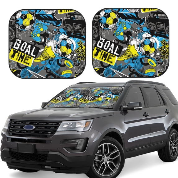 Balery Goal Time Sun Shield 2 Pack For Car Front Windows Foldable Sun Visor Protector Blocks Max Uv Rays And Keeps Your Vehicle Cool For Most Sedans Suv Truck