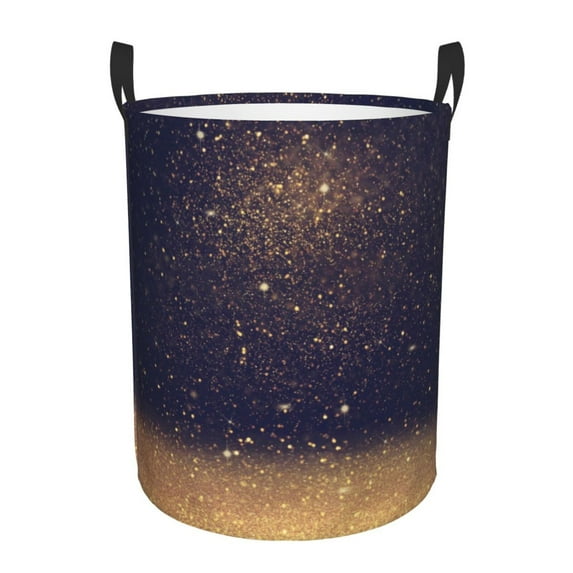 Balery Gold Black Glitter Round Laundry Basket with Handles Waterproof Freestanding Laundry Hamper for Clothes Toys in the Dorm and Family-Medium
