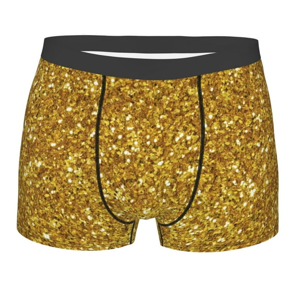 Balery Gold Glitter Men's Boxer Briefs, Soft and Breathable Cotton Underwear with nylon Waistband-Small