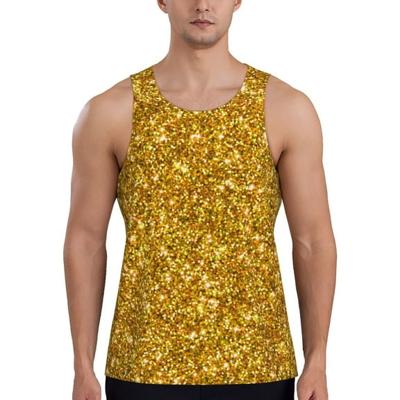 Balery Gold Glitter Pattern Men's Workout Tank Top Gym Muscle Tee Fitness Bodybuilding Sleeveless T Shirt Quick Dry Fit Muscle Tank Top Slim-Fit Tank-